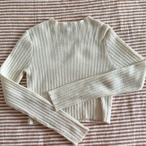 Zara Cream Ribbed Long-Sleeve Mock Neck Top